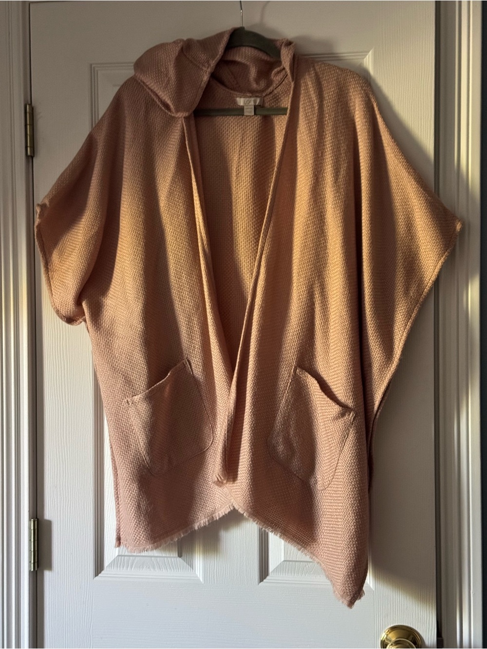 LOFT Blush Hooded Knit Poncho with Patch Pockets